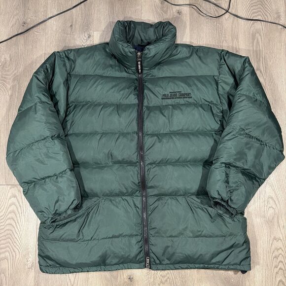 Vintage Ralph Lauren Polo Jeans Co Down Puffer Jacket Green Zip Men’s Size 2XL